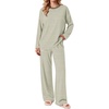 Ekouaer 2 Piece Lounge Sets for Women Long Sleeve Matching Pajama Set(Light Green Stripes)