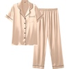 Ekouaer 2 Piece Satin Short Sleeve Pajamas Set Button Down Sleepwear(Almond)