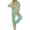 Ekouaer 2 Piece Satin Short Sleeve Pajamas Set Button Down Sleepwear(Black Hearts)