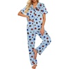 Ekouaer 2 Piece Satin Short Sleeve Pajamas Set Button Down Sleepwear(Blue Pink Hearts)