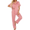 Ekouaer 2 Piece Satin Short Sleeve Pajamas Set Button Down Sleepwear(Blue Rugby)