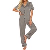 Ekouaer 2 Piece Satin Short Sleeve Pajamas Set Button Down Sleepwear(Green Striped)