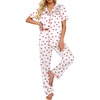 Ekouaer 2 Piece Satin Short Sleeve Pajamas Set Button Down Sleepwear(White Hearts)