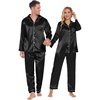 Ekouaer Couples Matching Pajamas Silk Long Sleeve Sleepwear Satin Pjs Set(Black)