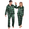 Ekouaer Couples Matching Pajamas Silk Long Sleeve Sleepwear Satin Pjs Set(Black and Green Plaid)
