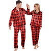 Ekouaer Couples Matching Pajamas Silk Long Sleeve Sleepwear Satin Pjs Set(Black and Red Plaid)