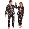 Ekouaer Couples Matching Pajamas Silk Long Sleeve Sleepwear Satin Pjs Set(Christmas Black)