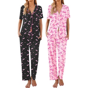 Ekouaer 2 Pack Womens Pajamas Sets Short Sleeve Pjs Button Up Sleepwear Set(Cherries and Bows)