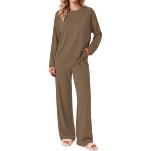 Ekouaer 2 Piece Lounge Sets for Women Long Sleeve Matching Pajama Set(Brown)