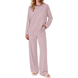 Ekouaer 2 Piece Lounge Sets for Women Long Sleeve Matching Pajama Set(Pink Stripes)