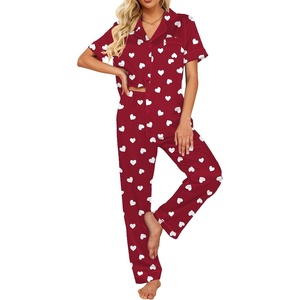 Ekouaer 2 Piece Satin Short Sleeve Pajamas Set Button Down Sleepwear(Black Rugby)