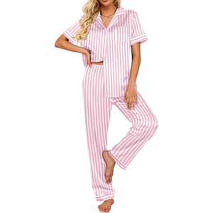 Ekouaer 2 Piece Satin Short Sleeve Pajamas Set Button Down Sleepwear(Red Hearts)