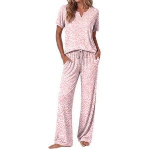 Ekouaer 2 Piece Womens Pajamas Set Short Sleeve Pjs Print Pants Lounge Set(A Rose Pink Leopard)