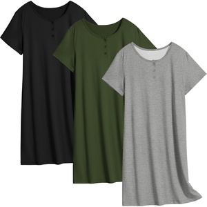 Ekouaer 3 Pack Women’s Sleepshirts Soft Sleepwear Short Sleeve T-Shirt Nightgowns Casual Sleepdress Nightshirts(Black+army Green+light Grey)