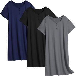Ekouaer 3 Pack Women’s Sleepshirts Soft Sleepwear Short Sleeve T-Shirt Nightgowns Casual Sleepdress Nightshirts(Black+grey+navy Blue)