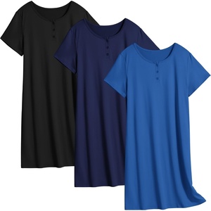 Ekouaer 3 Pack Women’s Sleepshirts Soft Sleepwear Short Sleeve T-Shirt Nightgowns Casual Sleepdress Nightshirts(Black+navy+blue)