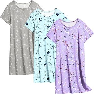 Ekouaer 3 Pack Women’s Sleepshirts Soft Sleepwear Short Sleeve T-Shirt Nightgowns Casual Sleepdress Nightshirts(Coffee+star+purple)