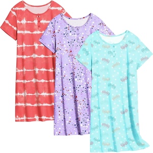 Ekouaer 3 Pack Women’s Sleepshirts Soft Sleepwear Short Sleeve T-Shirt Nightgowns Casual Sleepdress Nightshirts(Flying+star+strip)