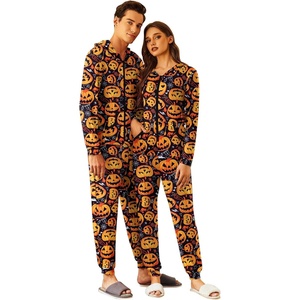 Ekouaer Christmas Matching Onesie for Couples Adult Hooded Pajamas(Halloween Pumpkin)