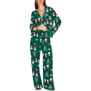 Ekouaer Christmas Pajamas Womens Long Sleeve Holiday Matching Pjs Set(Christmas Green Snowman)