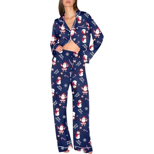 Ekouaer Christmas Pajamas Womens Long Sleeve Holiday Matching Pjs Set(Christmas Navy Snowman)