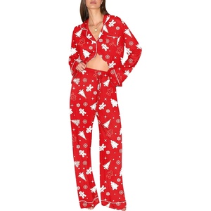 Ekouaer Christmas Pajamas Womens Long Sleeve Holiday Matching Pjs Set(Christmas Red Print)