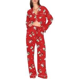 Ekouaer Christmas Pajamas Womens Long Sleeve Holiday Matching Pjs Set(Christmas Red Santa Claus)