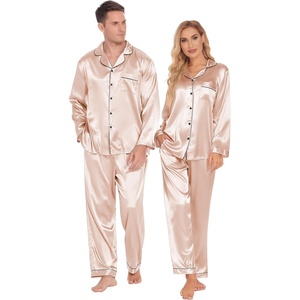 Ekouaer Couples Matching Pajamas Silk Long Sleeve Sleepwear Satin Pjs Set(Champagne)