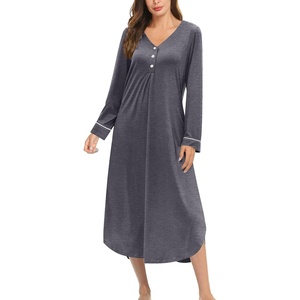 Ekouaer Long Sleeve Nightgowns for Women Button Front Long Night Gowns(Gray)