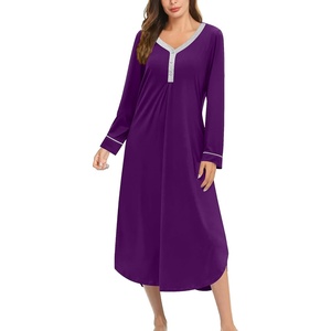 Ekouaer Long Sleeve Nightgowns for Women Button Front Long Night Gowns(Purple)