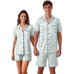 Ekouaer Matching Pajamas for Couples Short Sleeve Pjs 2 Piece Lounge Sets(Light Blue Cat Print)