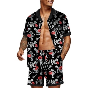 Ekouaer Men Silk Pajamas Set 2 Pieces Satin Pj Button Down Loungewear Sets(Halloween Pumpkin Skull)
