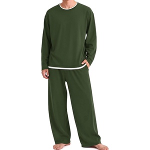 Ekouaer Mens Pajamas Set Soft Long Sleeve Pjs Top and Pants Loungewear Sets(Army Green)