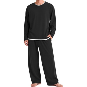 Ekouaer Mens Pajamas Set Soft Long Sleeve Pjs Top and Pants Loungewear Sets(Black)