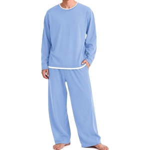 Ekouaer Mens Pajamas Set Soft Long Sleeve Pjs Top and Pants Loungewear Sets(Light Blue)