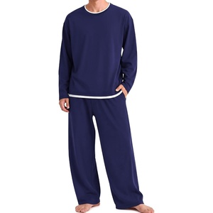 Ekouaer Mens Pajamas Set Soft Long Sleeve Pjs Top and Pants Loungewear Sets(Navy Blue)