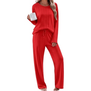Ekouaer Pajama Set Womens Soft Pjs 2 Piece Long Sleeve Lounge Sets(Red)