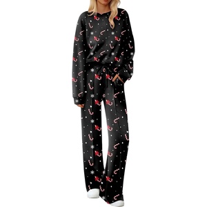 Ekouaer Pajama Sets Women 2 Piece Long Sleeve Sleepwear Cozy Pjs Loungewear(Christmas Black Candy)