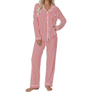 Ekouaer Pajamas Womens Long Sleeve Sleepwear Button Down Loungewear Pjs Set(Striped Red)