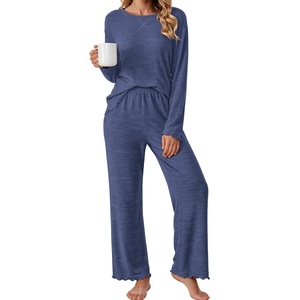 Ekouaer Pajamas for Women Set Long Sleeve 2 Piece Lounge Sets Fall Soft Pjs(Dark Blue)