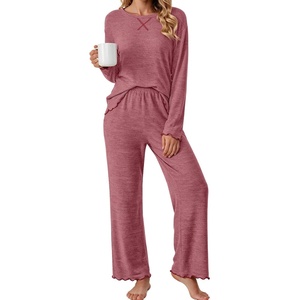 Ekouaer Pajamas for Women Set Long Sleeve 2 Piece Lounge Sets Fall Soft Pjs(Deep Red)
