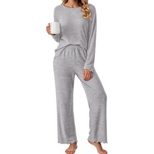 Ekouaer Pajamas for Women Set Long Sleeve 2 Piece Lounge Sets Fall Soft Pjs(Grey)