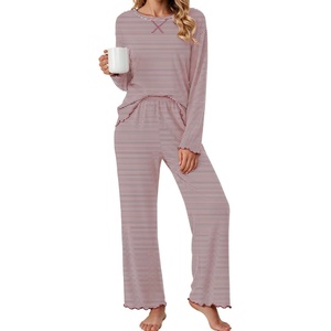 Ekouaer Pajamas for Women Set Long Sleeve 2 Piece Lounge Sets Fall Soft Pjs(Red and White Stripes)
