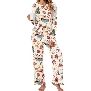 Ekouaer Pajamas for Women Set Long Sleeve 2 Piece Lounge Sets Fall Soft Pjs(Vintage Caroler Christmas)