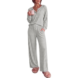 Ekouaer Pajamas for Women Set Soft 2 Piece Lounge Set Fall Outfits(Grey Stripe)