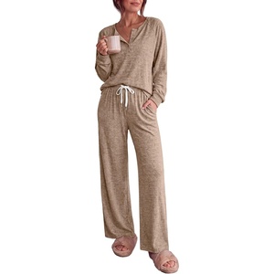 Ekouaer Pajamas for Women Set Soft 2 Piece Lounge Set Fall Outfits(Light Brown)