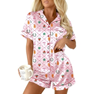 Ekouaer Womens Christmas Pajamas Silk Satin Sleepwear Holiday Matching Pjs(Christmas Pink)