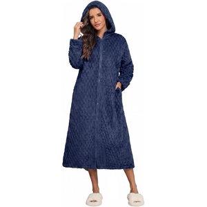 Ekouaer Womens Fleece Bathrobe Long Soft Plush Robes Hood Zipper Housecoat