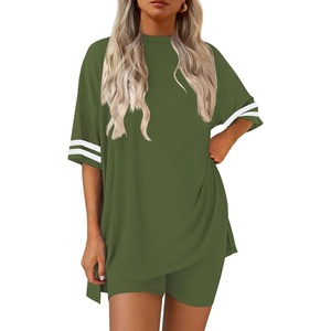 Ekouaer Womens Pajamas Casual 2 Piece Short Sleeve Biker Shorts Lounge Set(Deep Army Green)