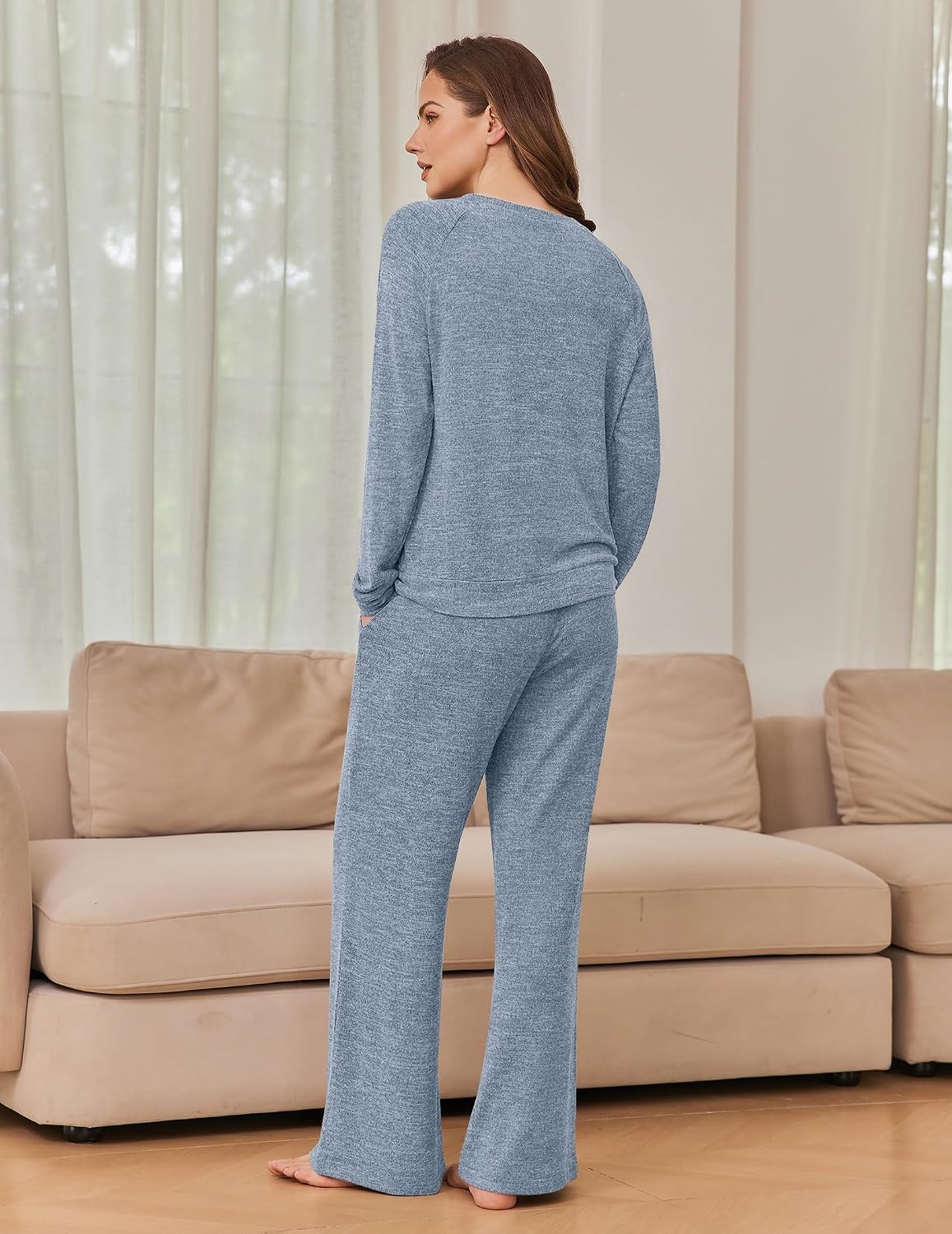 image:imageEkouaer Pajama Sets for Women Long Sleeve Sleepwear Crew Neck Pj Lounge SetBlue